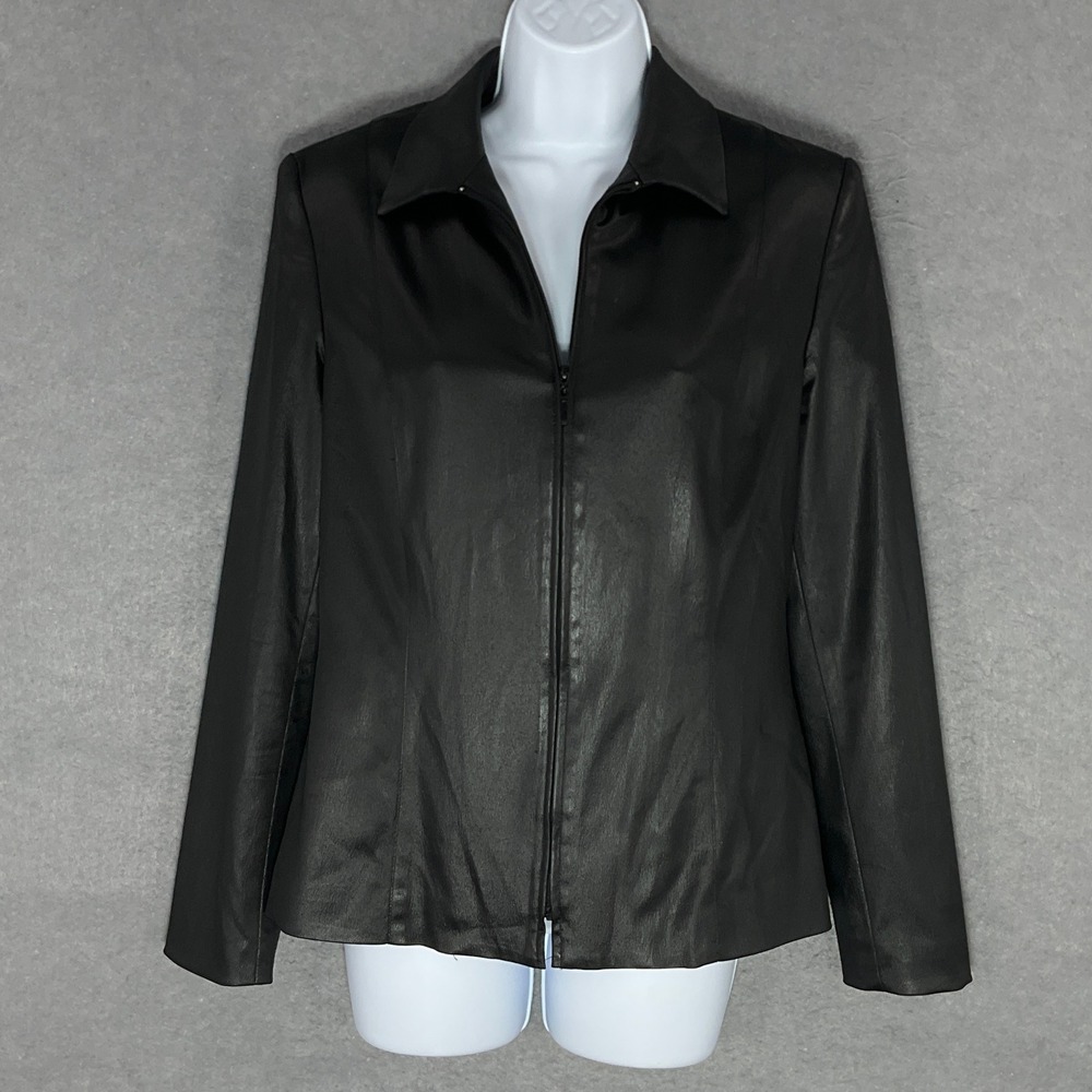 Cache Womens Sz 8 Black Full Zip Front‎ Blazer Jacket 90s Vintage Career USA